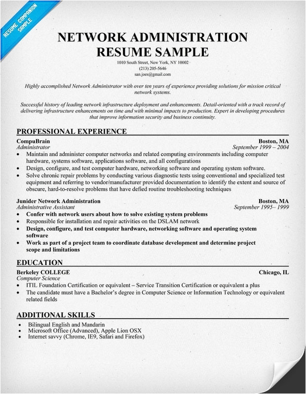 network administrator resume sample