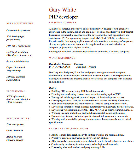 Sample Resume for Experienced PHP Developer 10 Sample PHP Developer Resume Templates to Download