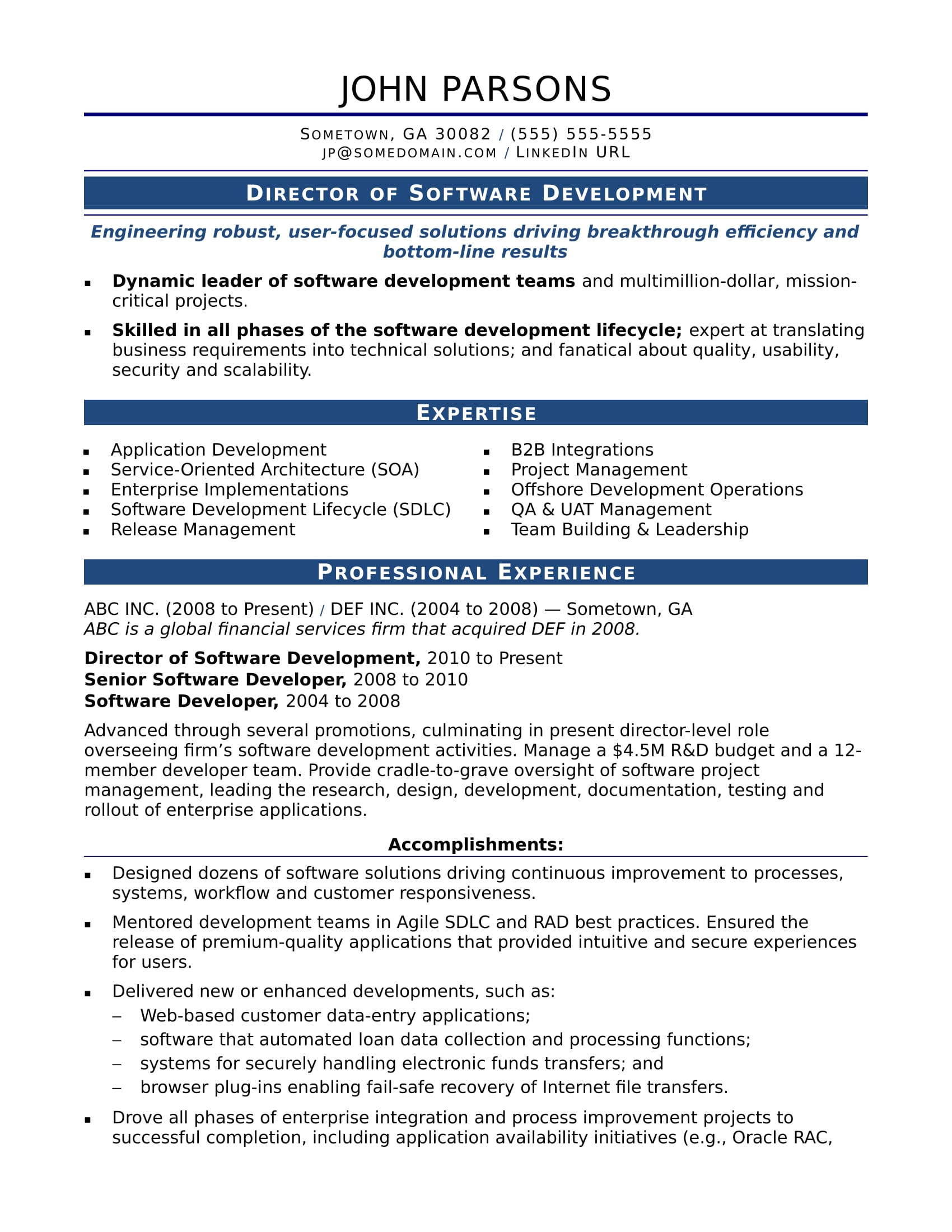 Sample Resume for Experienced software Engineer Free Download Sample Resume for An Experienced It Developer Monster Com