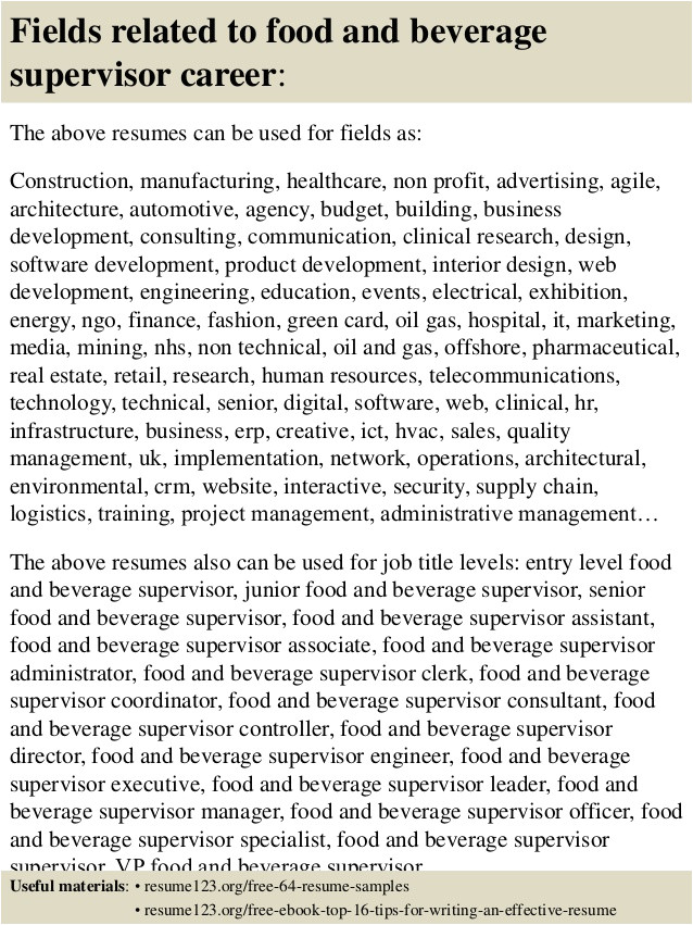 top 8 food and beverage supervisor resume samples