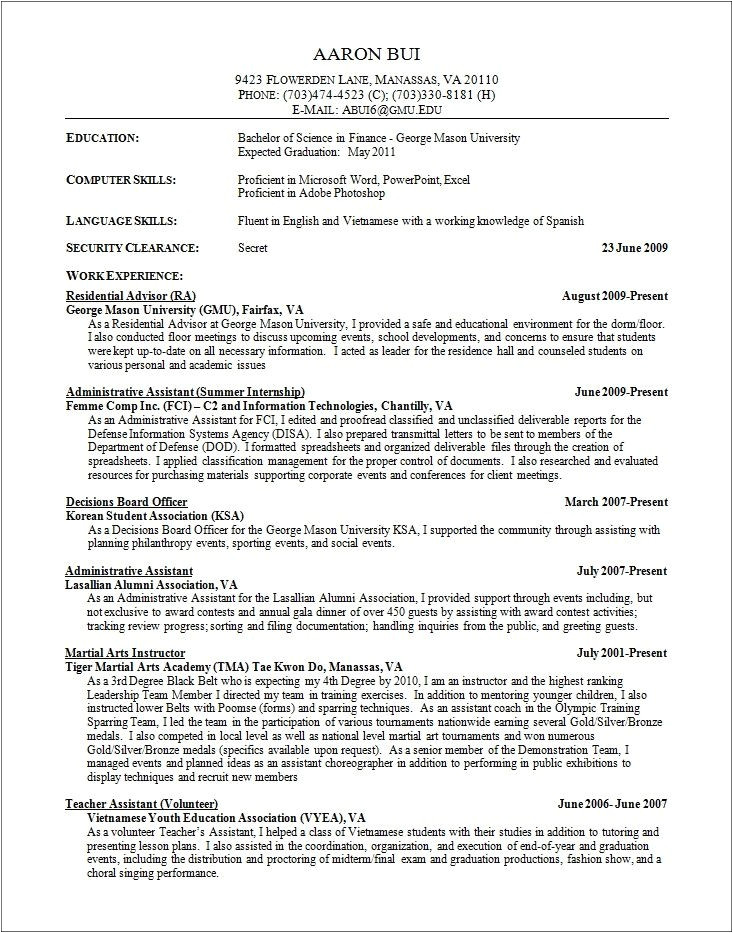 sample high school resume college application
