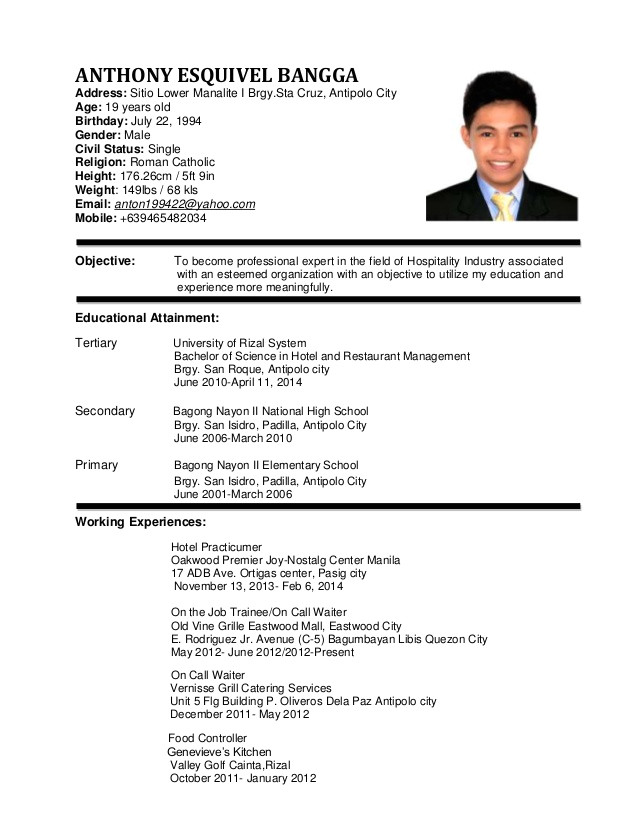 Sample Resume for Hotel and Restaurant Management Graduate 1 Sample Resume for Hotel and Restaurant Management Graduate Sample Resume for Hotel and Restaurant Management
