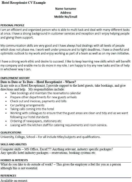 sample resume for hotel management fresher