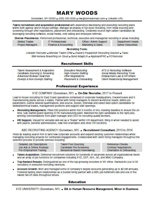 recruiter resume sample