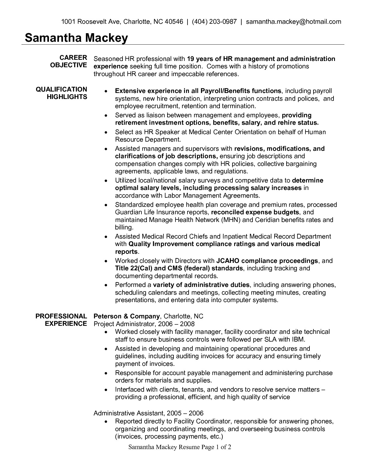 resume for recruiter position sample