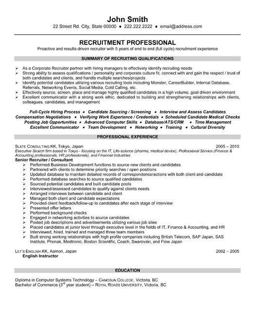 senior recruiter resume sample