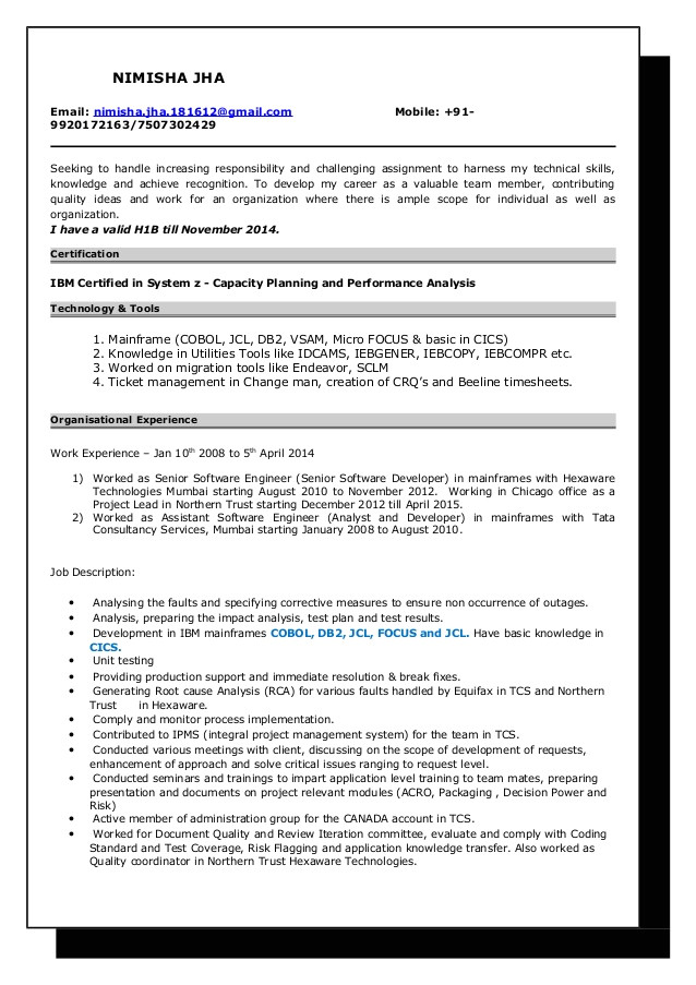 mainframe production support cover letter