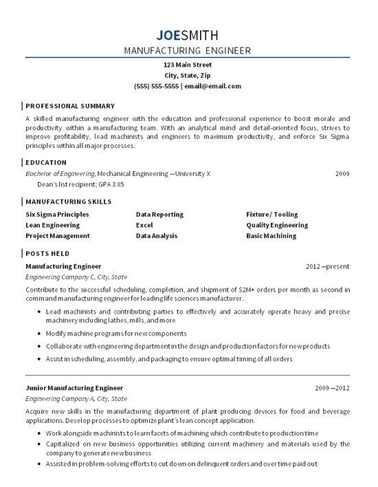 Sample Resume for Mechanical Production Engineer Manufacturing Resume Examples Best Resume Collection