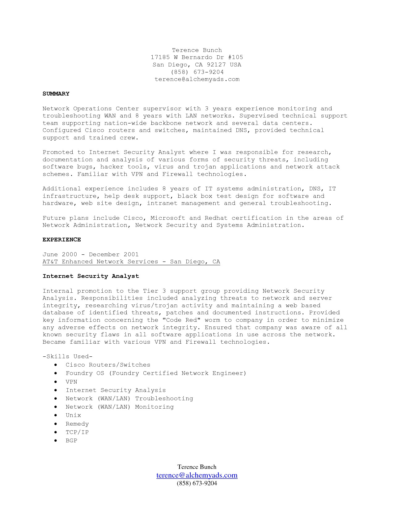 network analyst resume examples