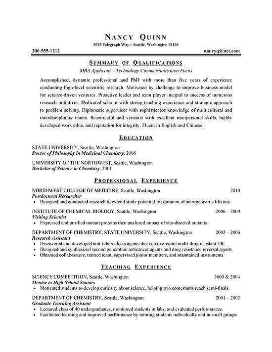 graduate student resume