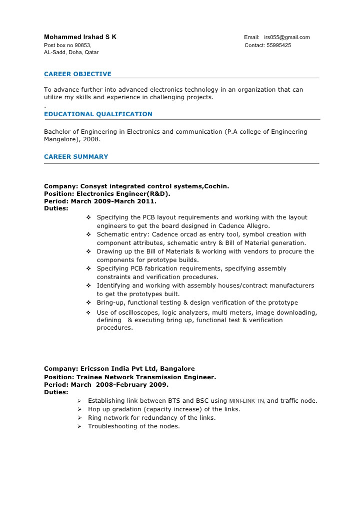 sample resume format for 2 years