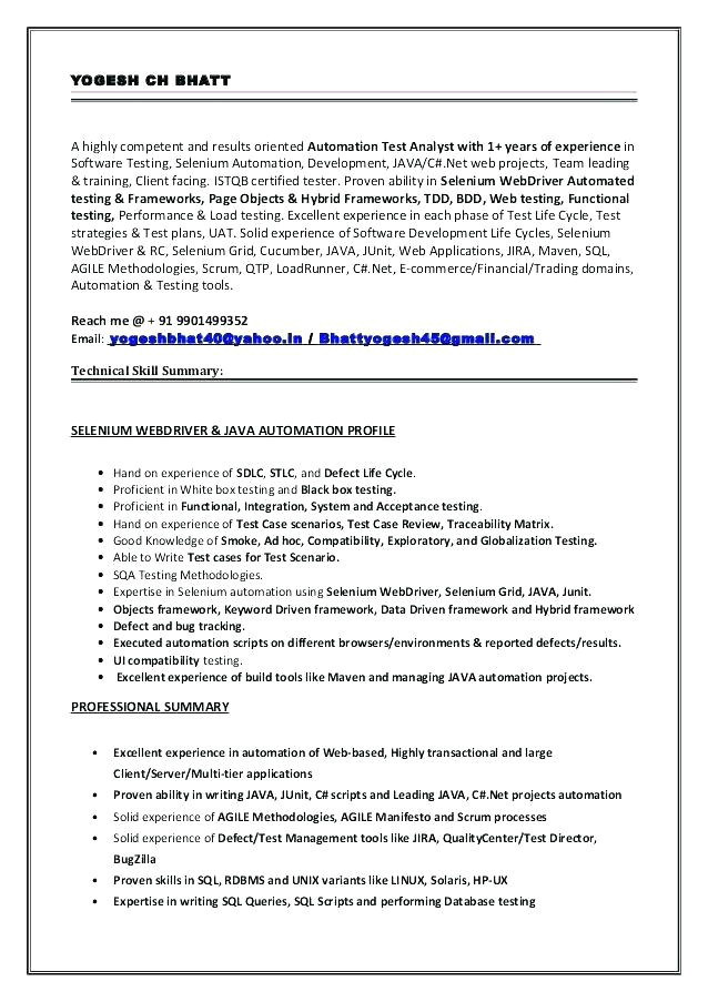 android mobile application testing resume