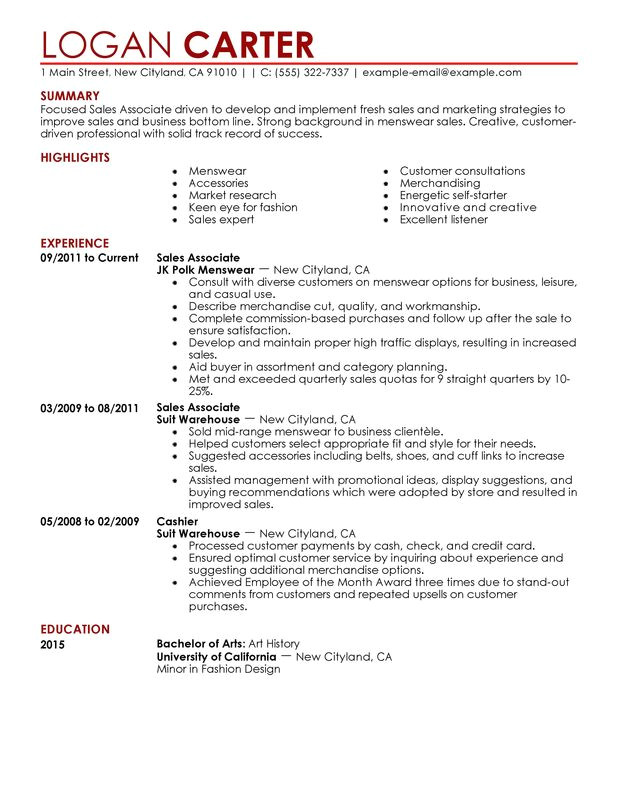 sales associate level resume sample