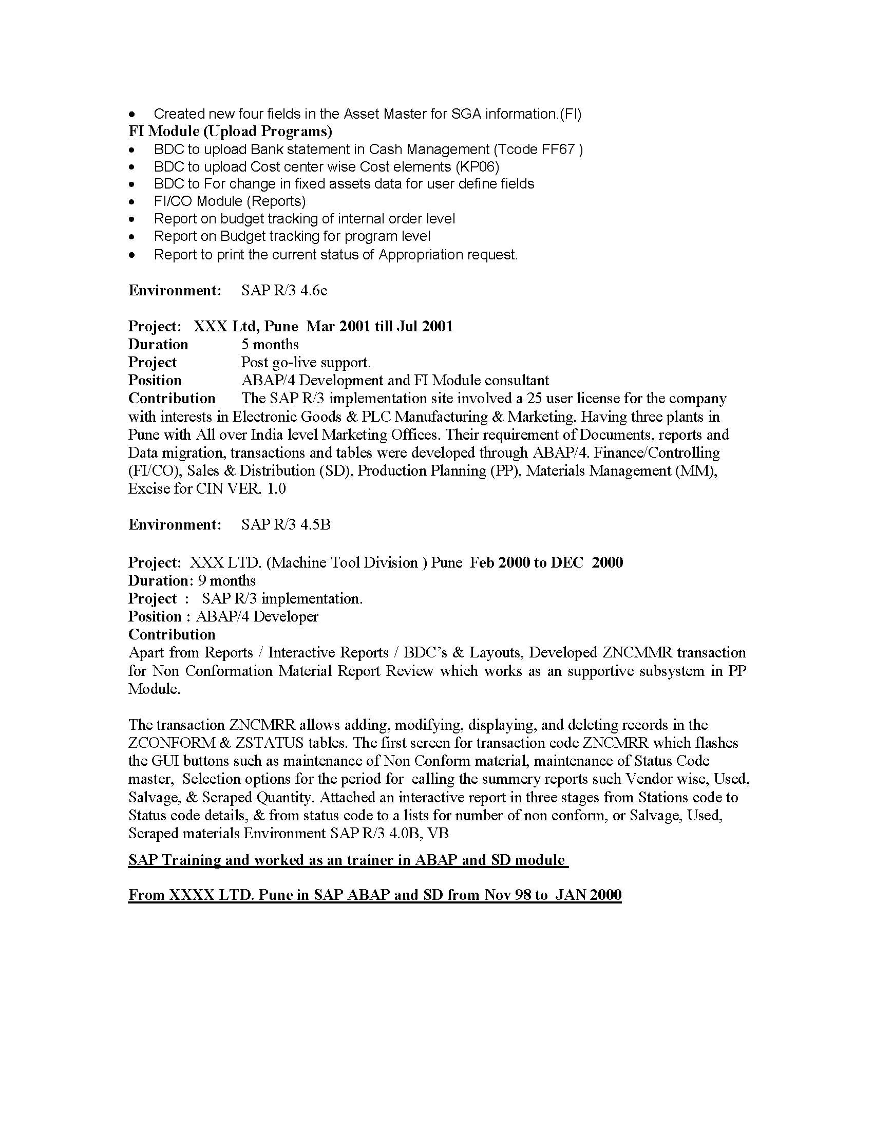 Sample Resume for Sap Abap 1 Year Of Experience Sap Abap 3 Years Experience Resume Resume Ideas