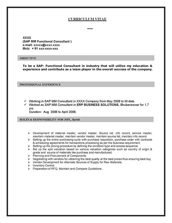 sap mm functional consultant sample resume 10 years experie res