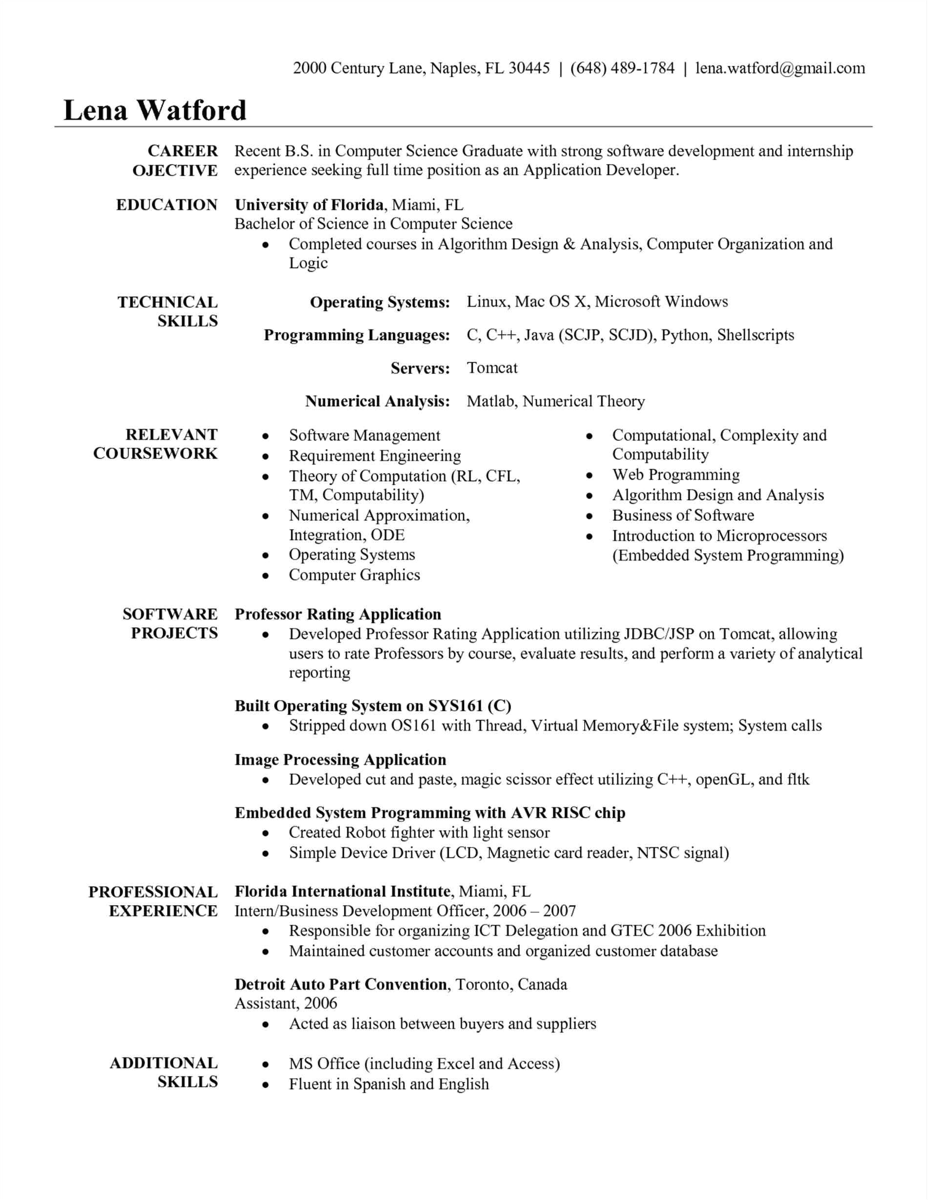 sample resume for software engineer with 2 years experience
