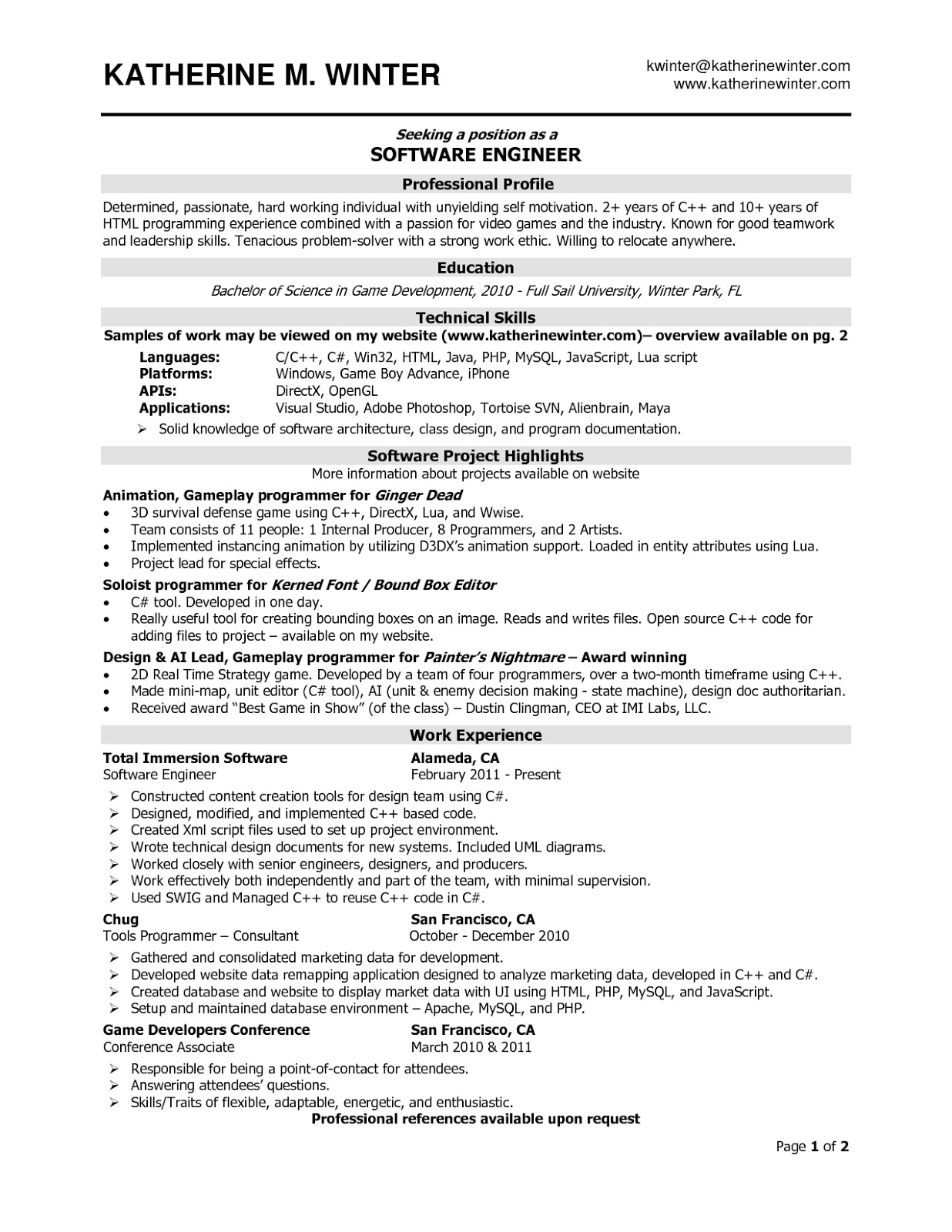 Sample Resume for software Engineer with 2 Years Experience Sample Resume for software Engineer with 2 Years