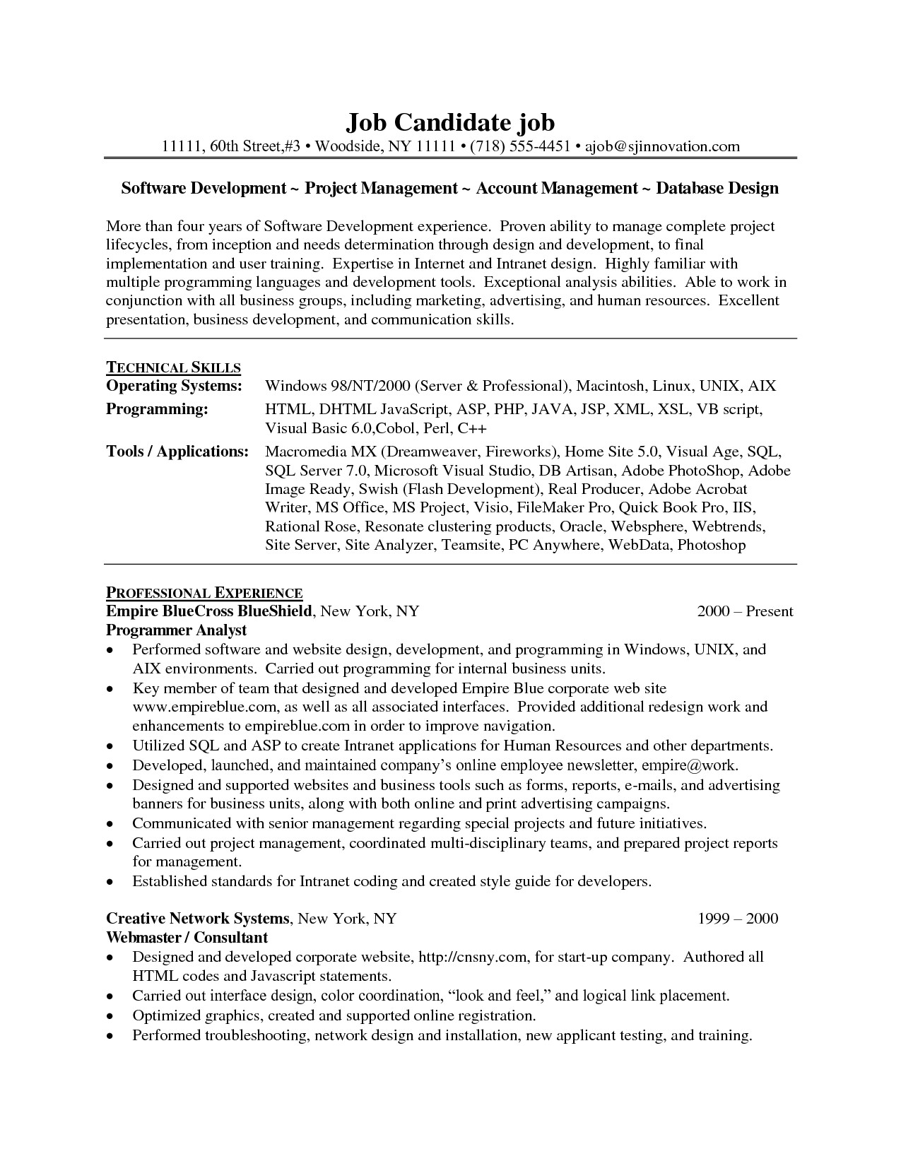 sample resume for software engineer with experience in java