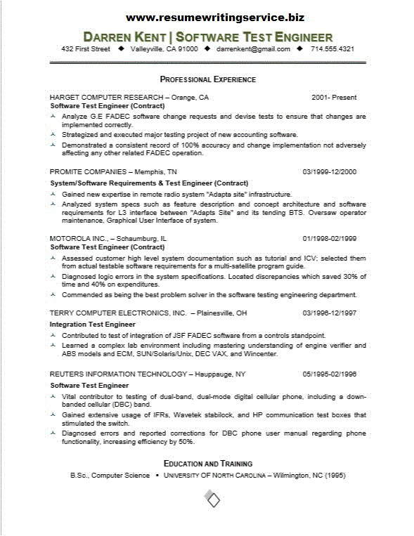 Sample Resume for software Test Engineer with Experience software Tester Resume Sample Resume Writing Service