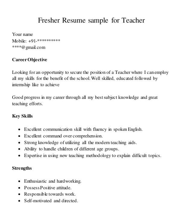 teaching fresher resume