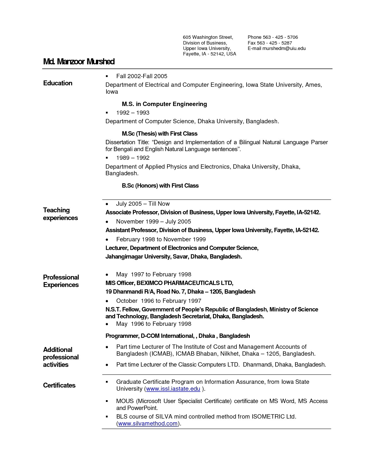 Sample Resume for the Post Of Teacher Sample Resume for the Post Of Teacher Best Letter Sample