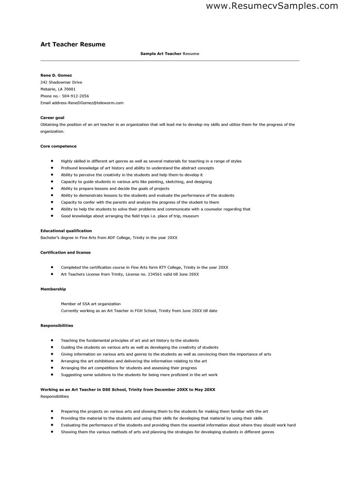 resume for a teacher position