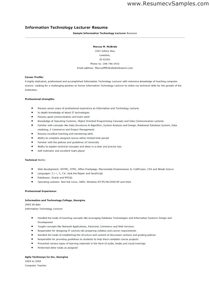 sample resume format for assistant professor in engineering college