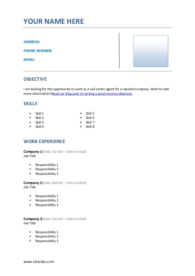 call center agent resume template