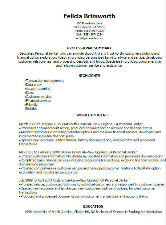 Sample Resume Of A Banker 1 Personal Banker Resume Templates Try them now