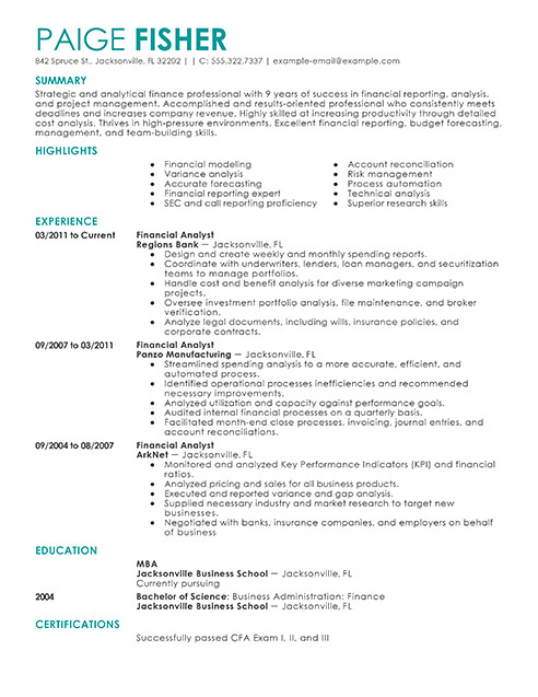 Sample Resume Of A Financial Analyst Best Financial Analyst Resume Example Livecareer