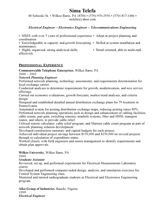 electrical engineering resume examples