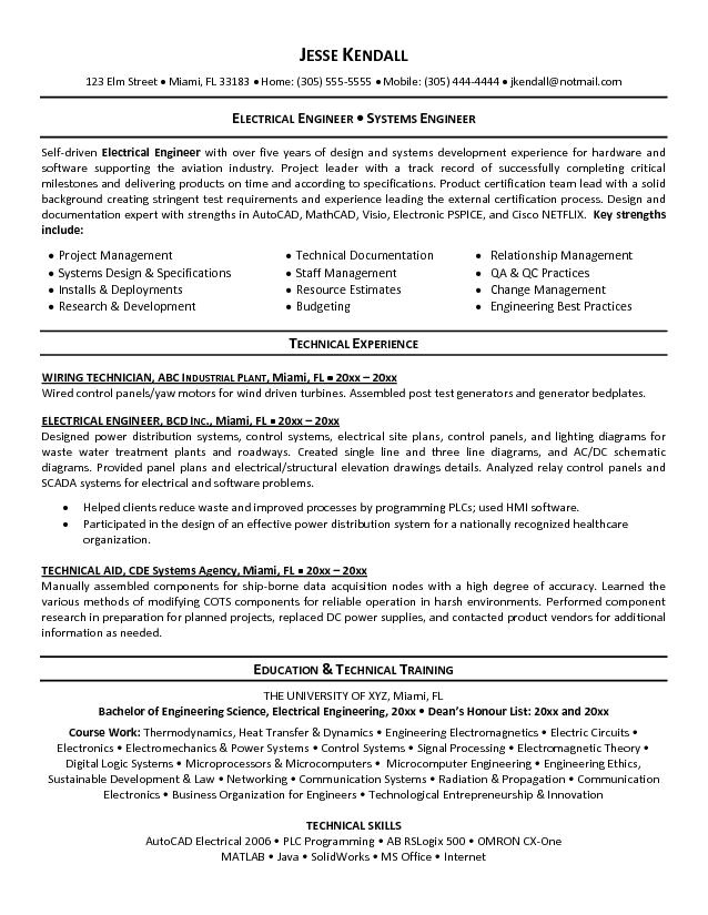 electrical engineer resume sample