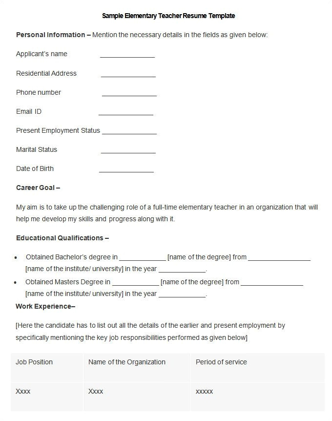 sample resume for teacher applicant