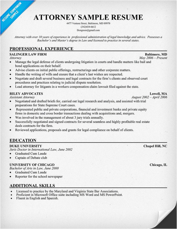 resume format for attorneys