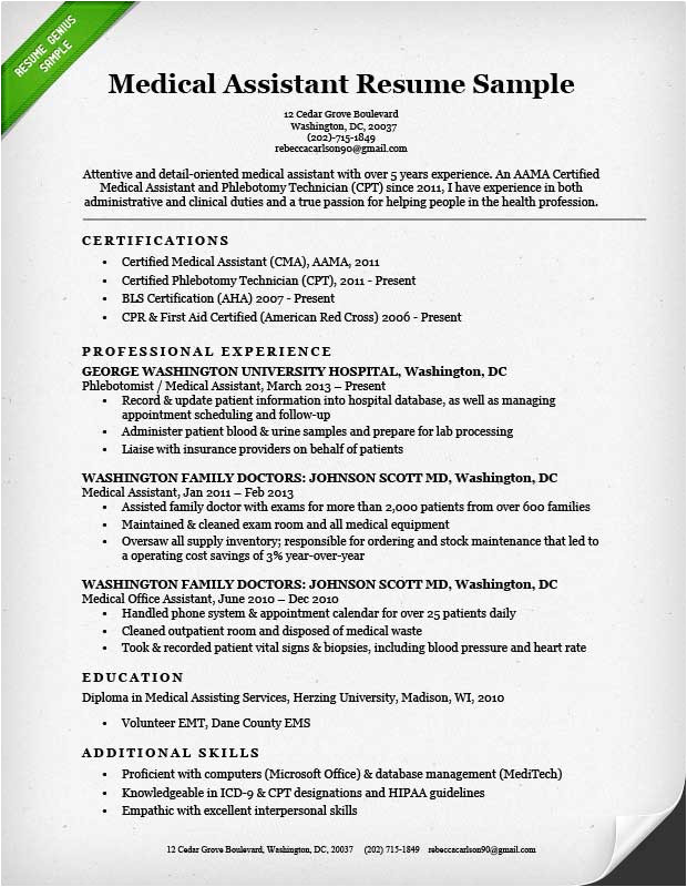 Sample Resumes for Medical assistants Medical assistant Resume Sample Writing Guide Resume