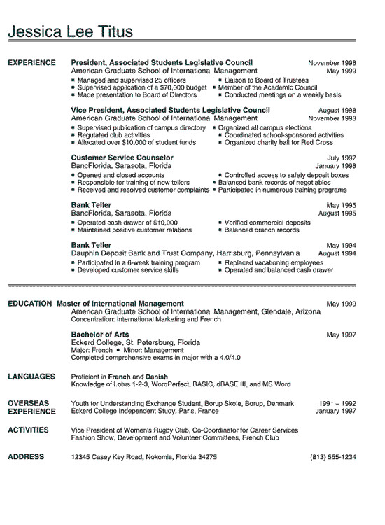 sample resumes for college students