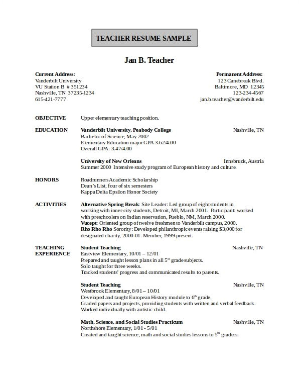 indian teachers resume