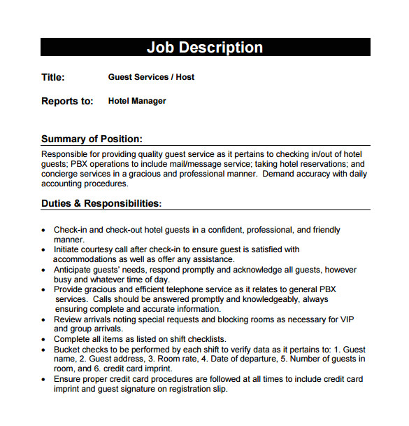 sample hostess job description