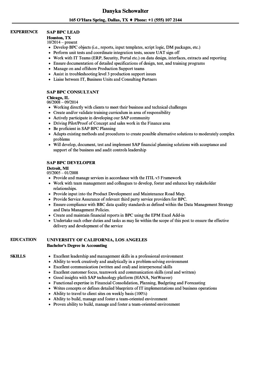 Sap Bpc Resume Samples Sap Bpc Resume Samples Velvet Jobs