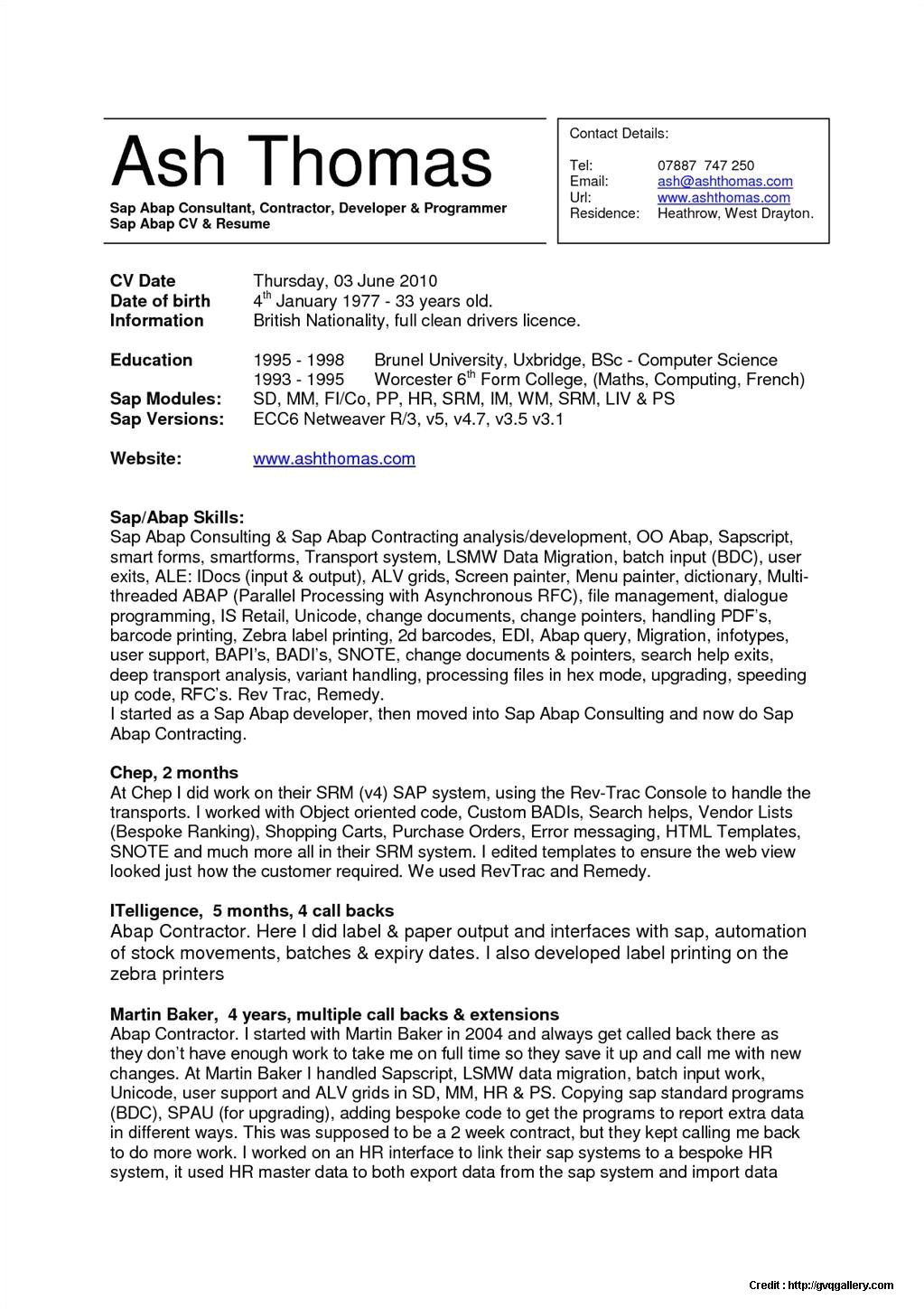 sample resume format for sap fico freshers
