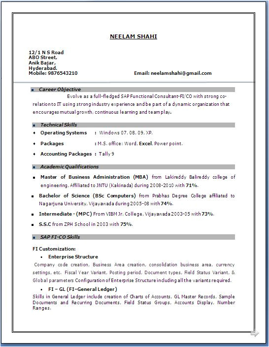 Sap Fico Sample Resume 3 Years Experience Sap Fico Resume 3 Years Experience