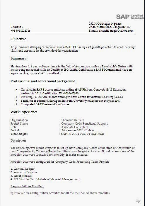 sap fico resume with 5 years experience