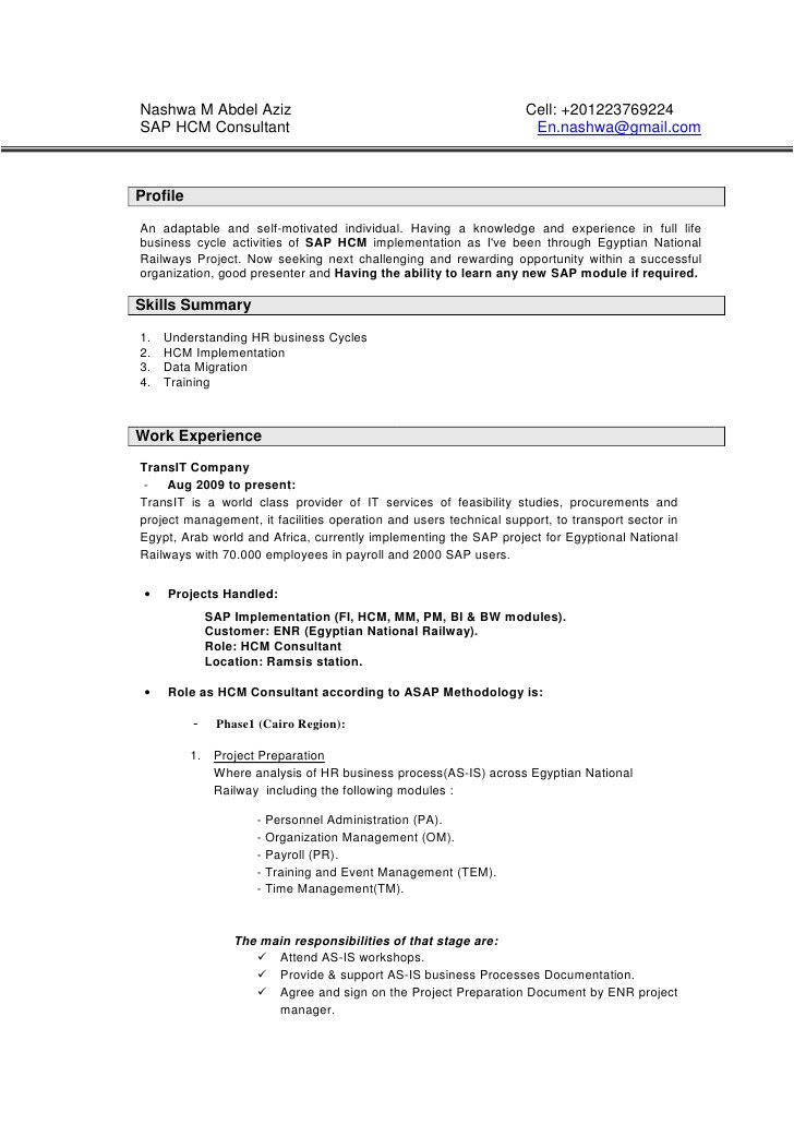 Sap Hcm Resume Sample Nashwa Mohammed Sap Hcm Consultant