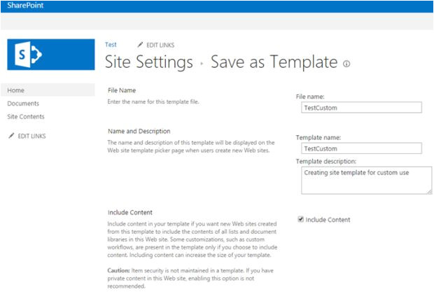 save site template in sharepoint and use for custom template