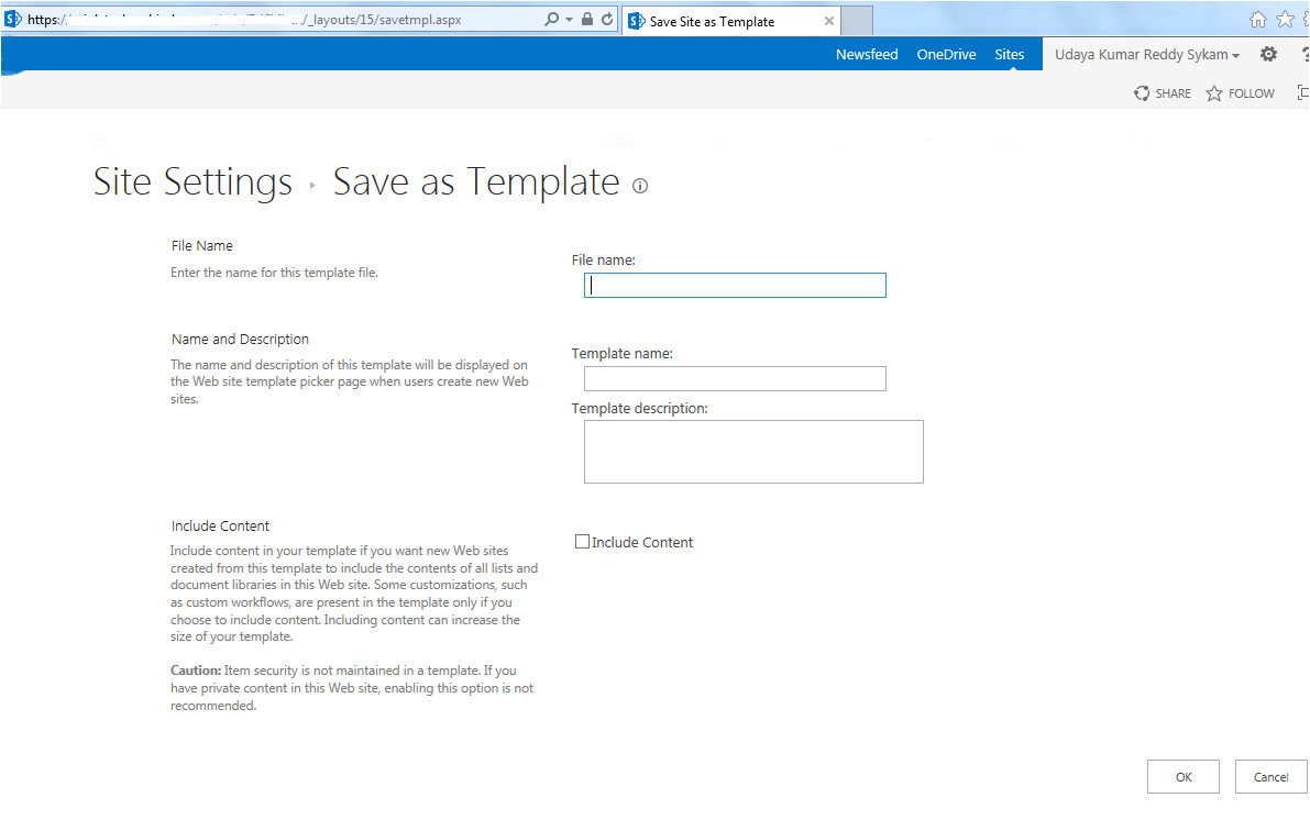 issue save site as template option