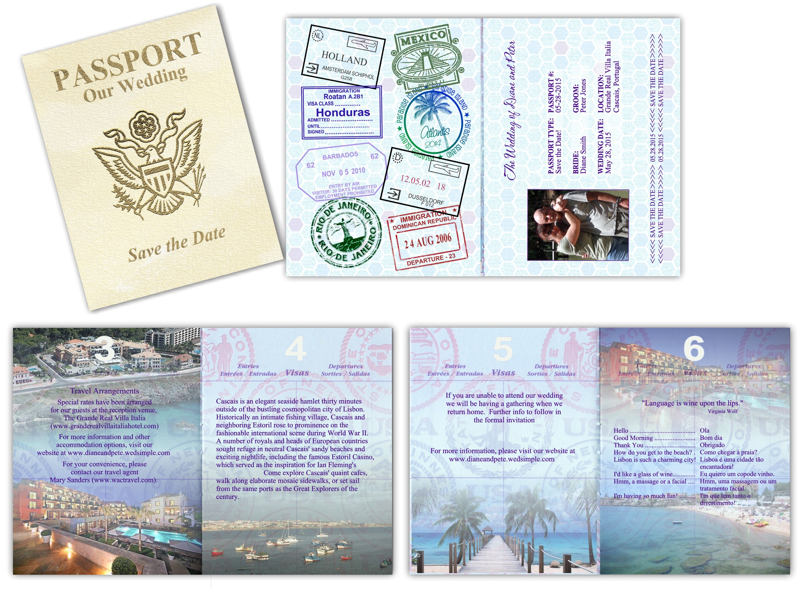 passport save date wedding invitations