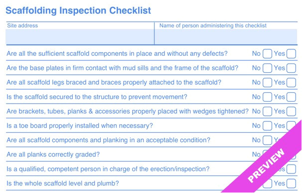 scaffolding inspection checklist template
