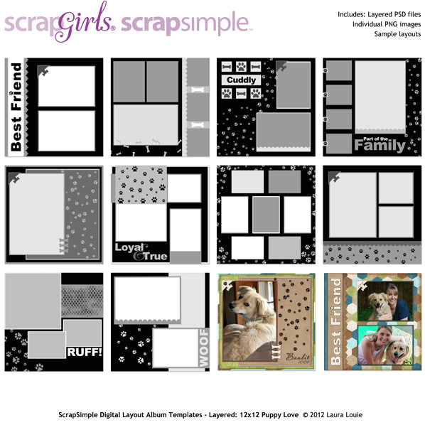 scrapsimple digital layout album templates puppy love