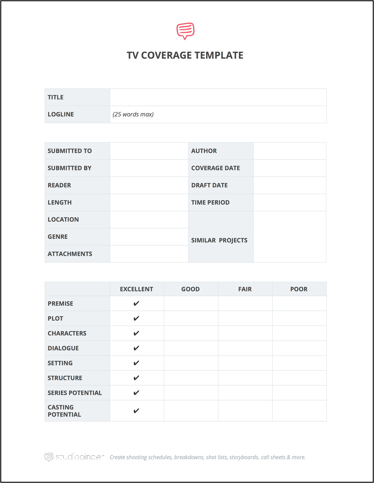 Script Coverage Template Download Free Script Coverage Template Studiobinder