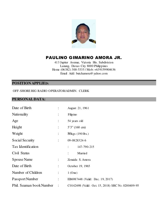 Seafarer Resume Sample Latest Resume Oct15